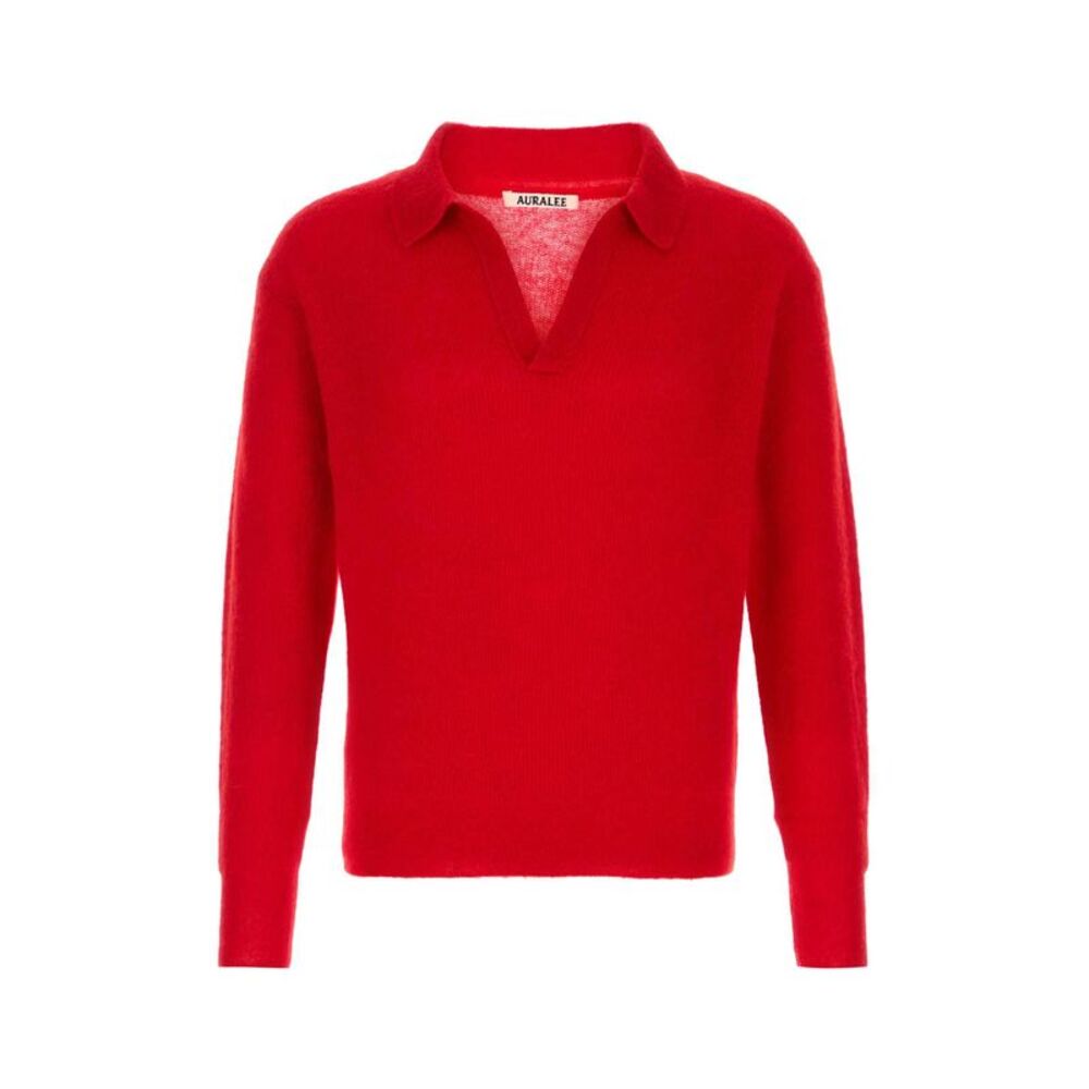Auralee Men Red Alpaca Blend Polo Shirt